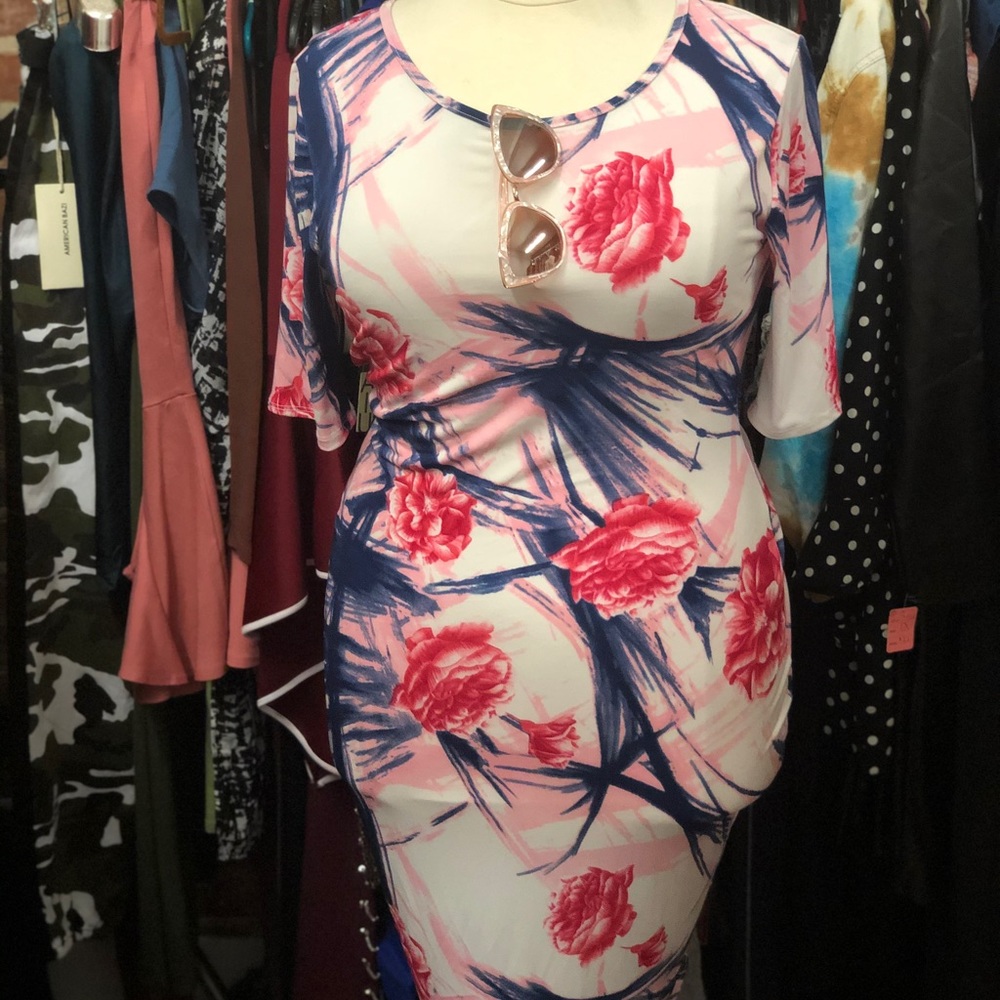 Quum Plus Size Tropical Floral MIDI Dress 2x